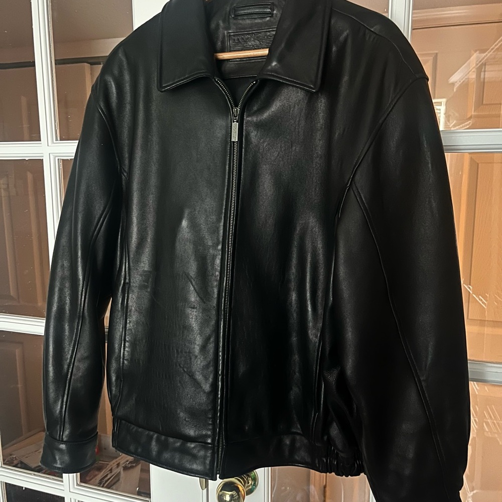 Vintage 90s Roundtree & Yorke Premium Lambskin Leather Bomber Black Jacket Men